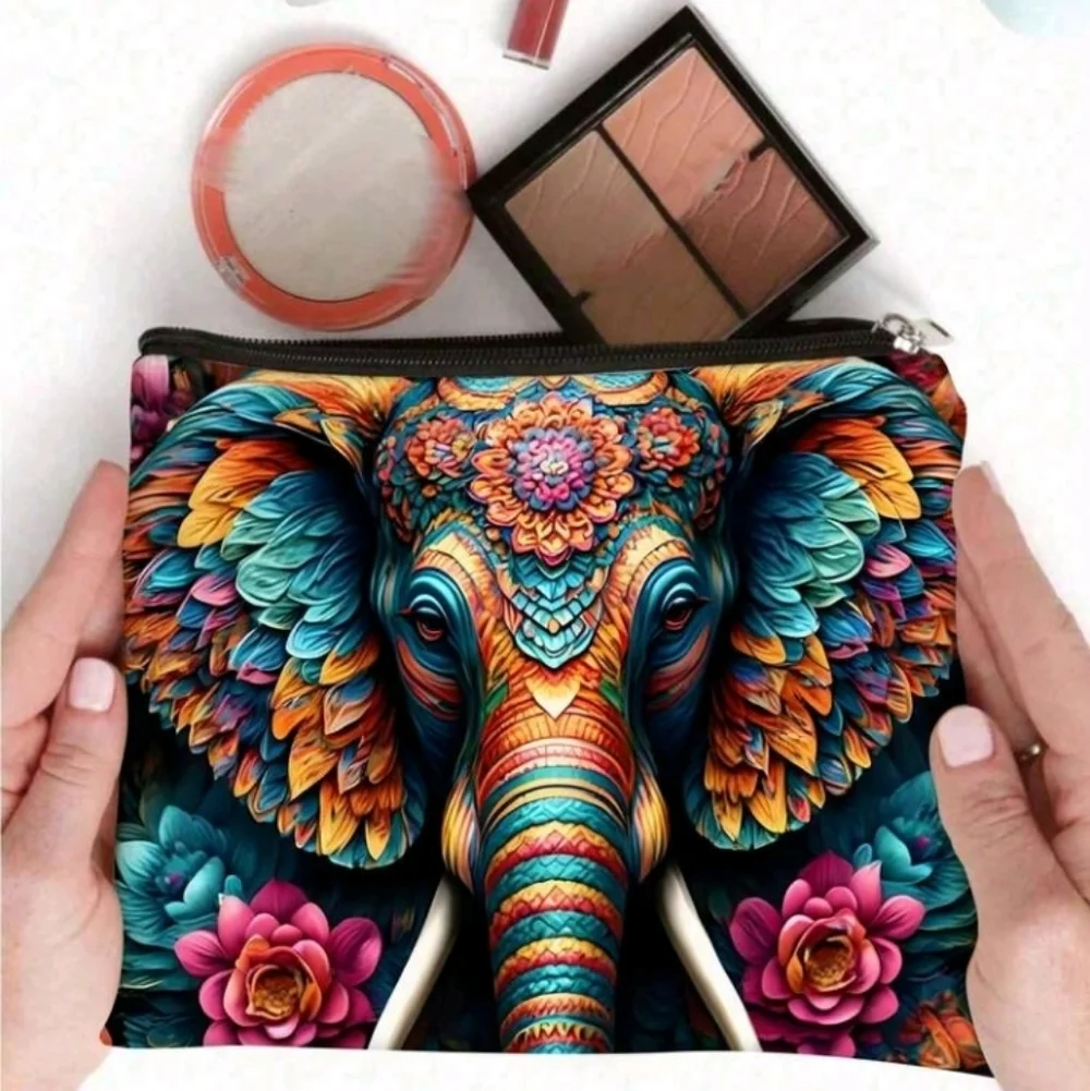 Boho Elephant Floral Print Zip Purse Bag